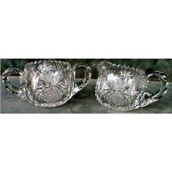 HEART Cut GLASS Creamer & Sugar - ANTIQUE #1691443
