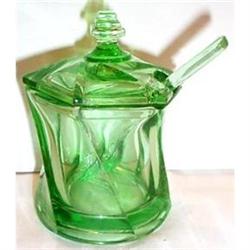 Heisey Green Twist Covered Mustard and Spoon #1691491