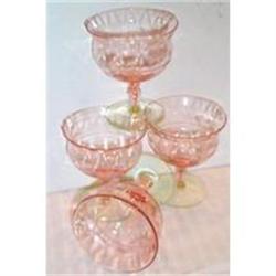 Four Pink Bowl Green Stem Cut Sherbets #1691492