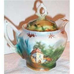 German Scenic Decorated Syrup and Lid #1691552