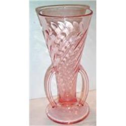 Pink DepressionTwisted Optic Footed Vase #1691554