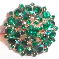 Costume Green Rhinestone Round Brooch #1691559
