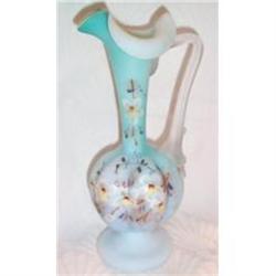 Hand Blown and Hand Painted Blue Glass Ewer #1691583