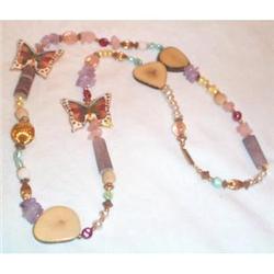 Costume Rose Quartz and Butterfly Necklace #1691669