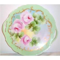 Hand Painted Rose Two Handled Cake Plate #1691703