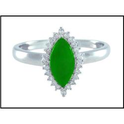 Elegant 14K White Gold Jade and Diamond Ring #1691765