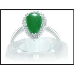 Rich 14K White Gold Jade and Diamond Ring #1691766