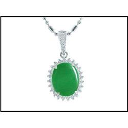 Simple 14K White Gold Jade and Diamond Pendant #1691767