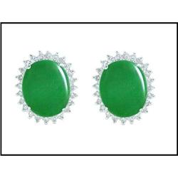 Simple 14K White Gold Jade and Diamond Earrings#1691769