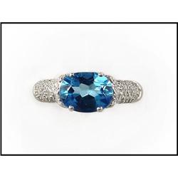 18K WHITE GOLD BLUE TOPAZ DIAMOND RING(was #1691791