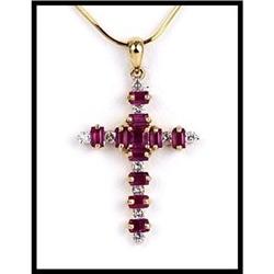 SIMPLE 18K YELLOW GOLD RUBY AND DIAMOND CROSS #1691799