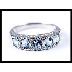18K White Gold Aquamarine Diamond Band #1691802
