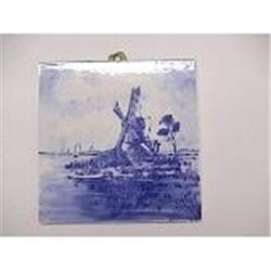 VERY NICE ANTIQUE BLUE& WHITE DELFT TILE #1691857