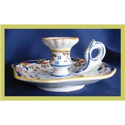 Antique French Rouen Candleholder Ceramic #1692130