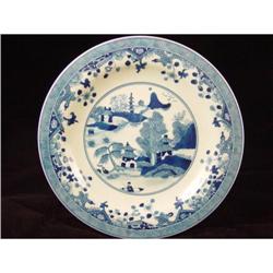 Blue/White plate. Asian village. 19th Century. #1692273