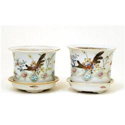2 Old Chinese Famille Rose Planter Butterfly  #1692355
