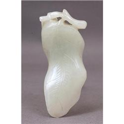 19C Chinese White Jade Nephrite Leaf Cicada #1692390