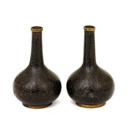 2 Old Chinese Cloisonne Black Dragon Vase #1692411