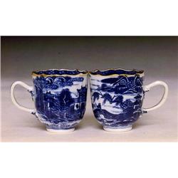 2 19C Chinese Blue & White Export Cup Crown Rim#1692414