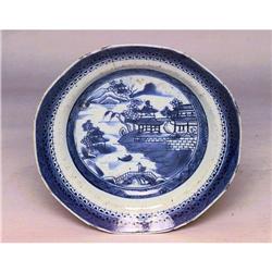 19C Chinese Export Blue & White Dish Canton #1692419
