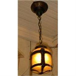 Light Pendant Faux Iron Strapped Glass Shade #1692500