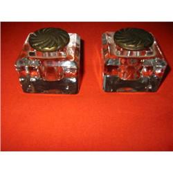 2 Art Deco glass and metal inkwell!  #1692623