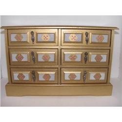 Estate Handpainted Gold White Wood Music Box #1692682