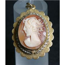 Estate Vintage Portrait Cameo Gold-tone Pendant#1692701