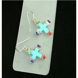 Sterling Silver Turquoise Cross Earrings drop #1692702