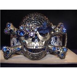 Swarovski Crystal Blue Pirate Belt Skull Buckle#1692703