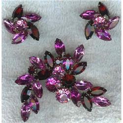 Pin & Earings. Pink & Red Claw set stones #1692974