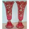 Image 1 : Pair Blown Cranberry Enameled  Vases #1709112