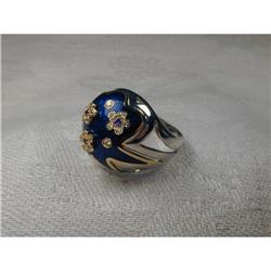 Unique 14K WG Gold Enamel Diamond Sapphire Ring#1709181