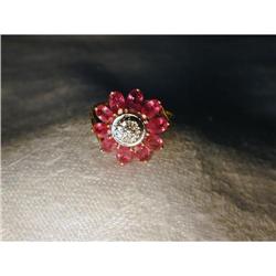 Estate 14K YG Gold Ruby Diamond Floral Ring #1709193