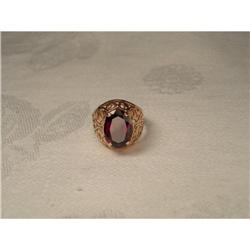 Estate 14K Rose Pink Gold Filigree Garnet Ring #1709211