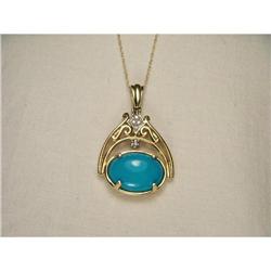 14K YG Turquoise Diamond Necklace Pendant #1709286