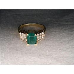 Estate 14K YG Yellow Gold Emerald Diamond Ring #1709331