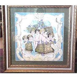 Framed Maude Humphrey textile of cupids #1709354