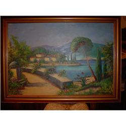 Painting Oil on canvas Greek village circa 1950#1709416