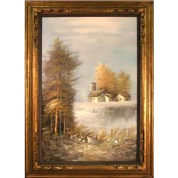 "Farmhouse with Pond" by Enderby - oil painting#1722576