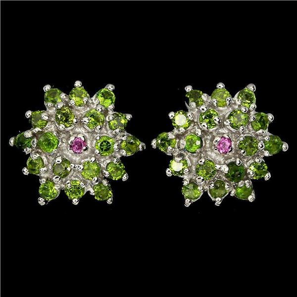 Natural Chrome Diopside Rhodolite Garnet Earrings