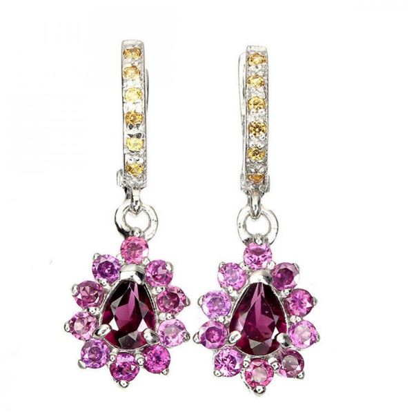 Natural Rhodolite Garnet & Sapphire Earrings