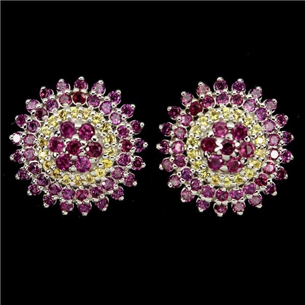 Natural Rhodolite Garnet & Sapphire Earrings