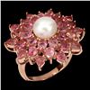 Image 1 : Natural  Padparadscha Tourmaline & Pearl Ring