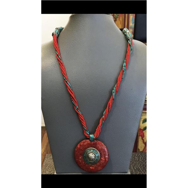 Tibet Hand Made Natural Turquoise & Coral Necklace