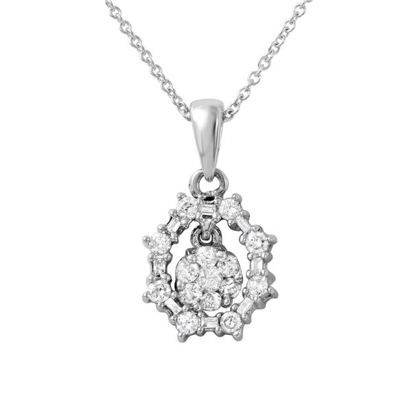 Natural 0.50 CTW Diamond & Baguette Necklace 14K White Gold - REF-54X2T