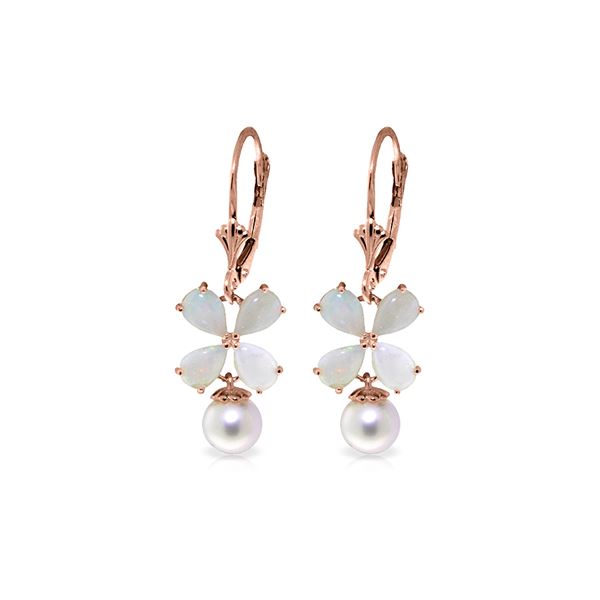 Genuine 6 ctw Opal & Pearl Earrings 14KT Rose Gold - REF-50R7P