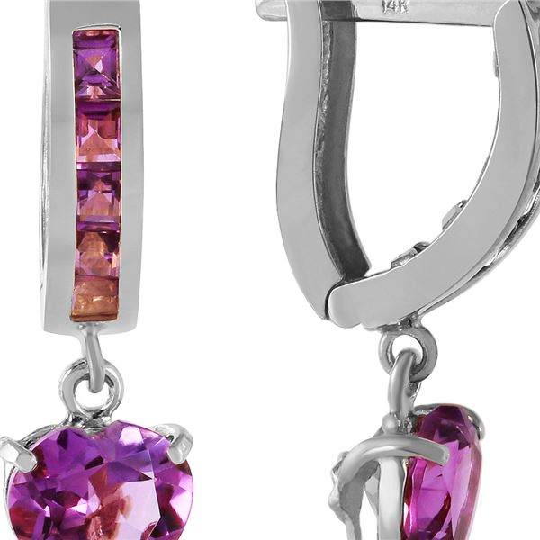 Genuine 3.2 ctw Amethyst Earrings 14KT White Gold - REF-37H4X