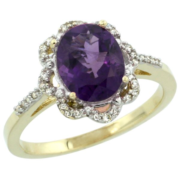 1.86 CTW Amethyst & Diamond Ring 10K Yellow Gold - REF-36R5H