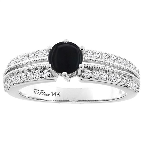 0.90 CTW Onyx & Diamond Ring 14K White Gold - REF-66R4H